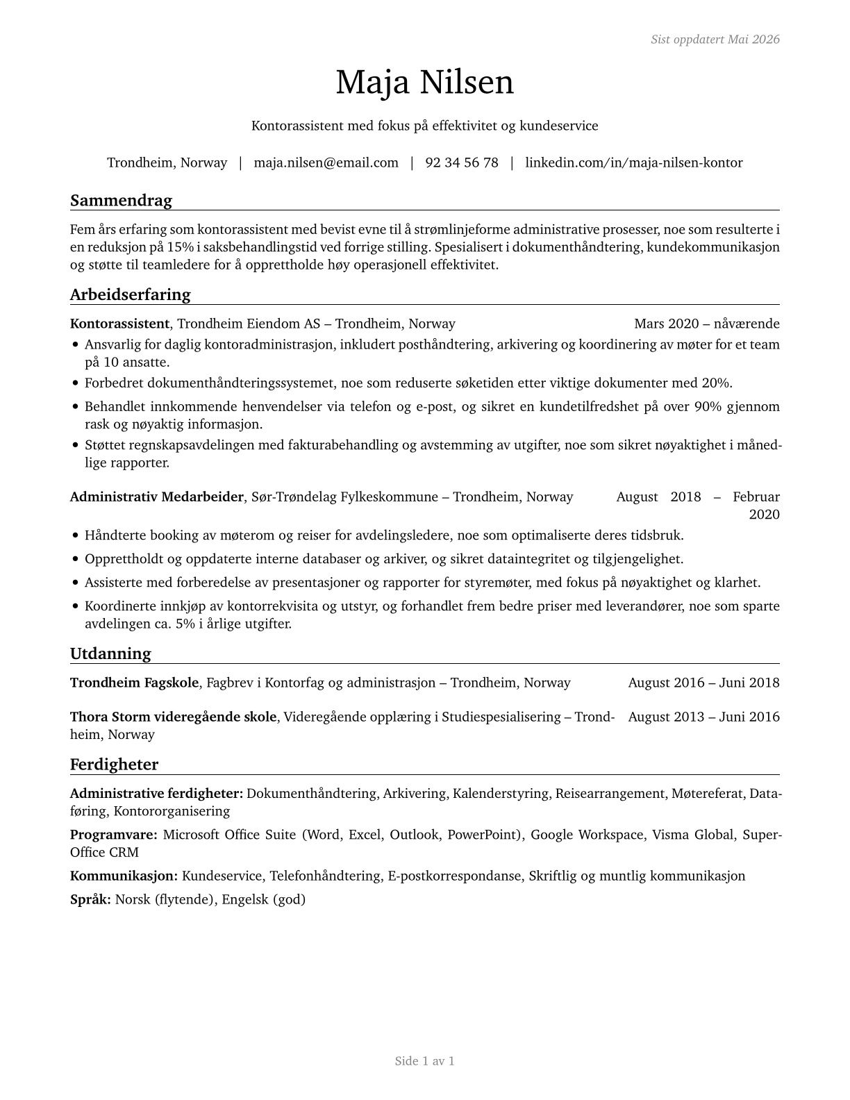 Office Clerks, General CV in Norwegian_bokmal — page 1