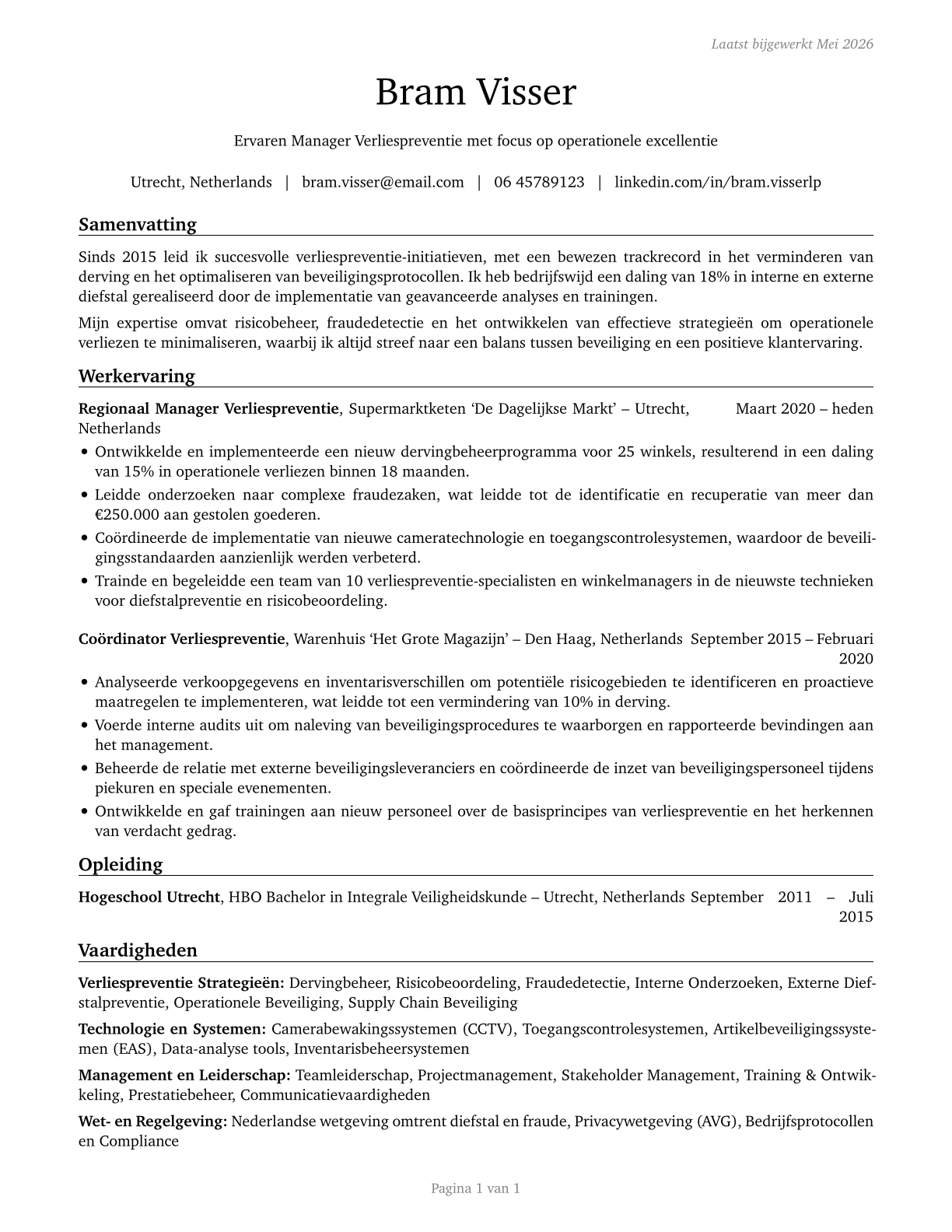 Loss Prevention Managers CV in Dutch — page 1