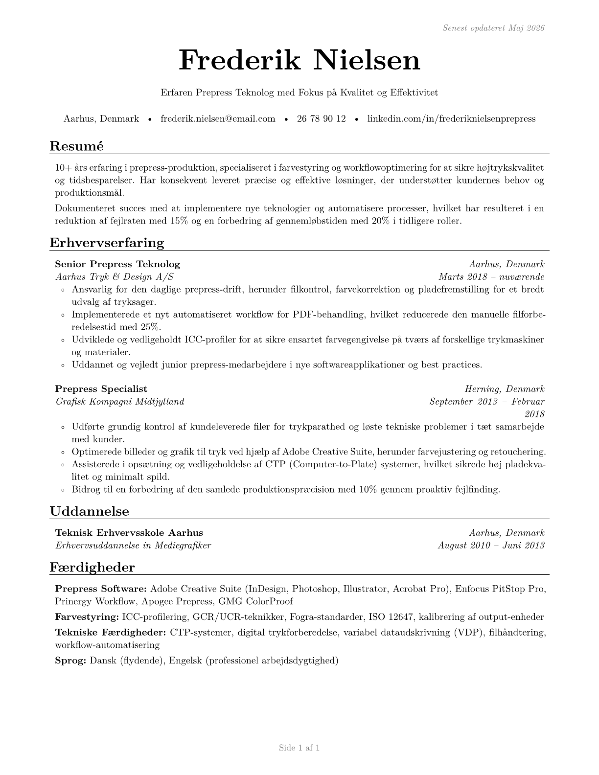 Prepress Technicians and Workers CV in Danish — page 1