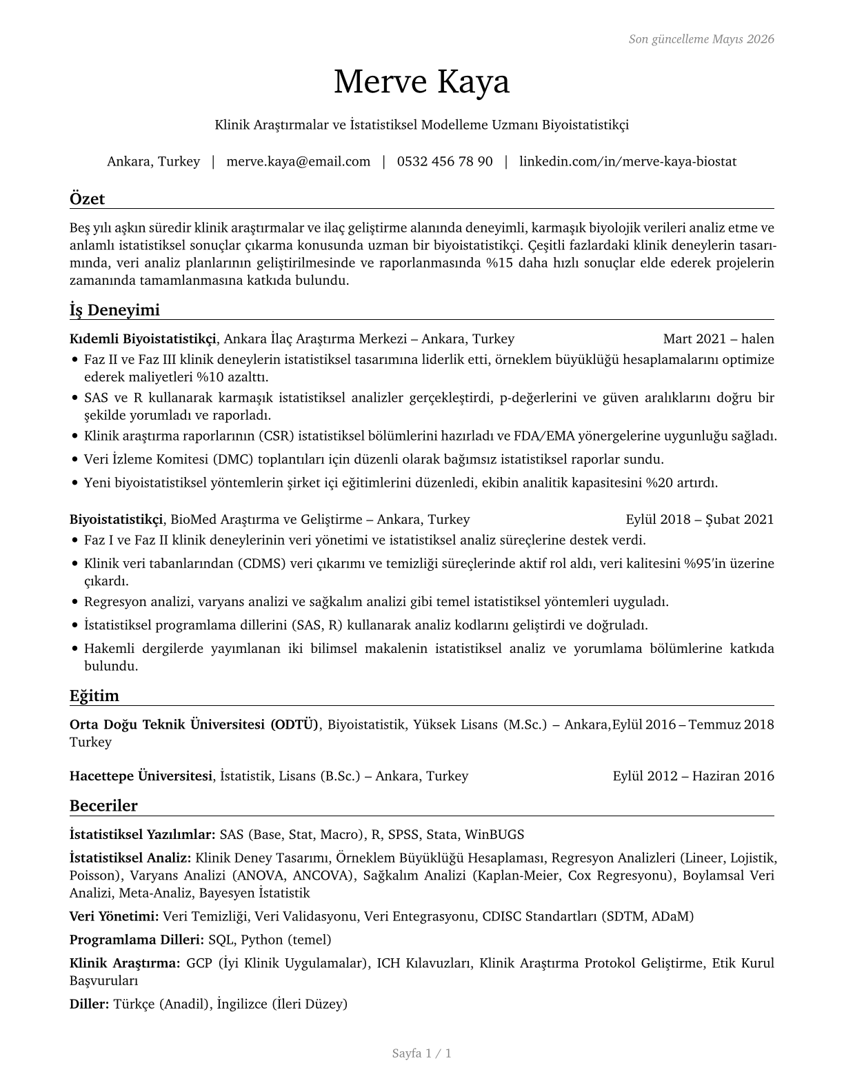 Biostatisticians CV in Turkish — page 1