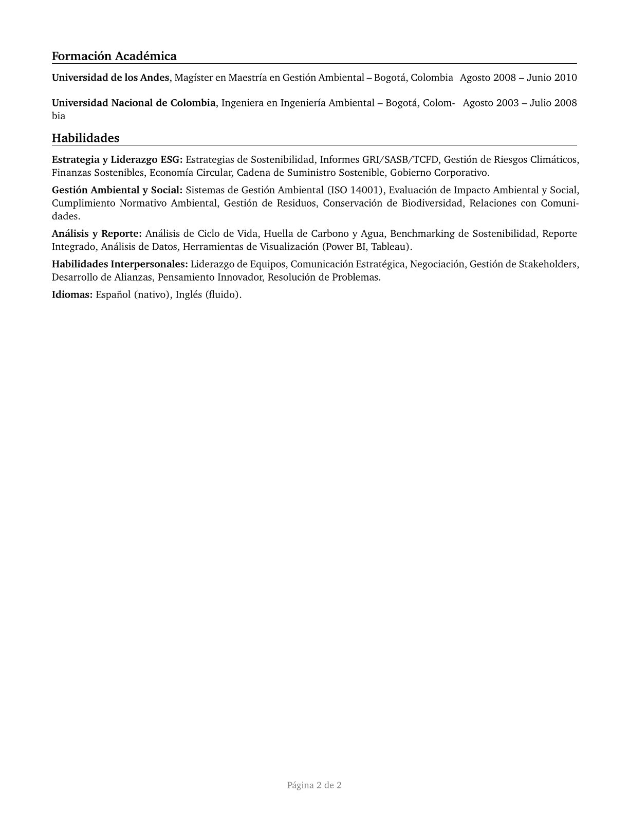 Chief Sustainability Officers CV in Spanish — page 2