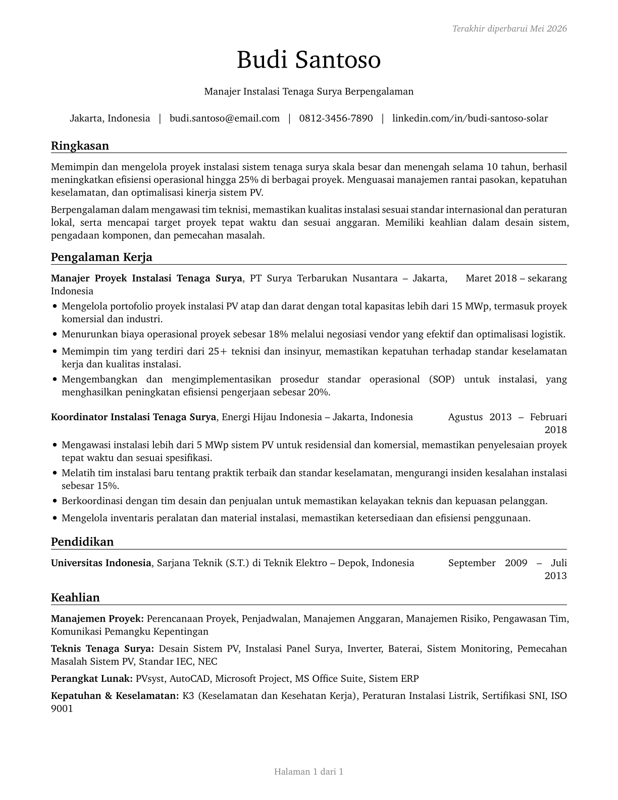 Solar Energy Installation Managers CV in Indonesian — page 1