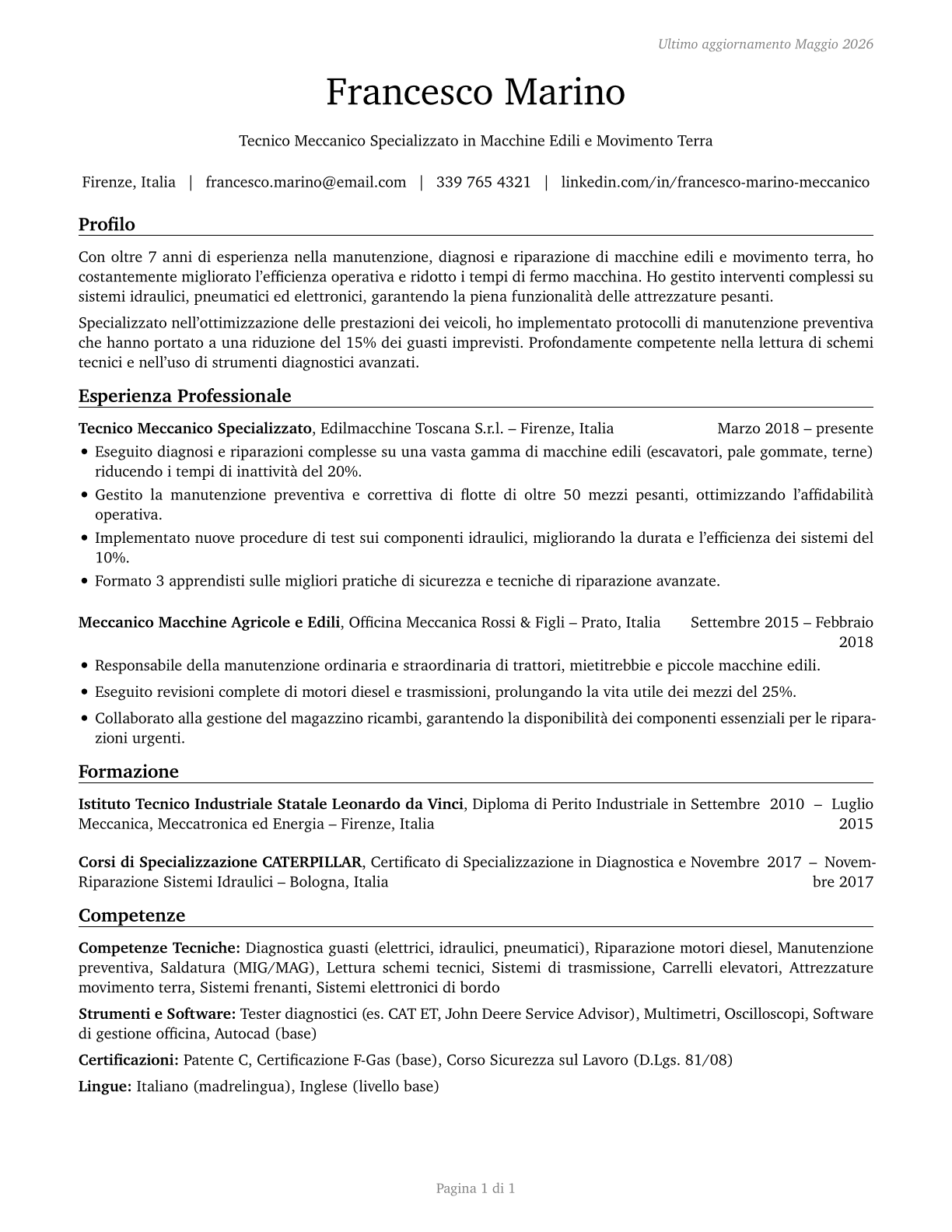 Mobile Heavy Equipment Mechanics, Except Engines CV in Italian — page 1