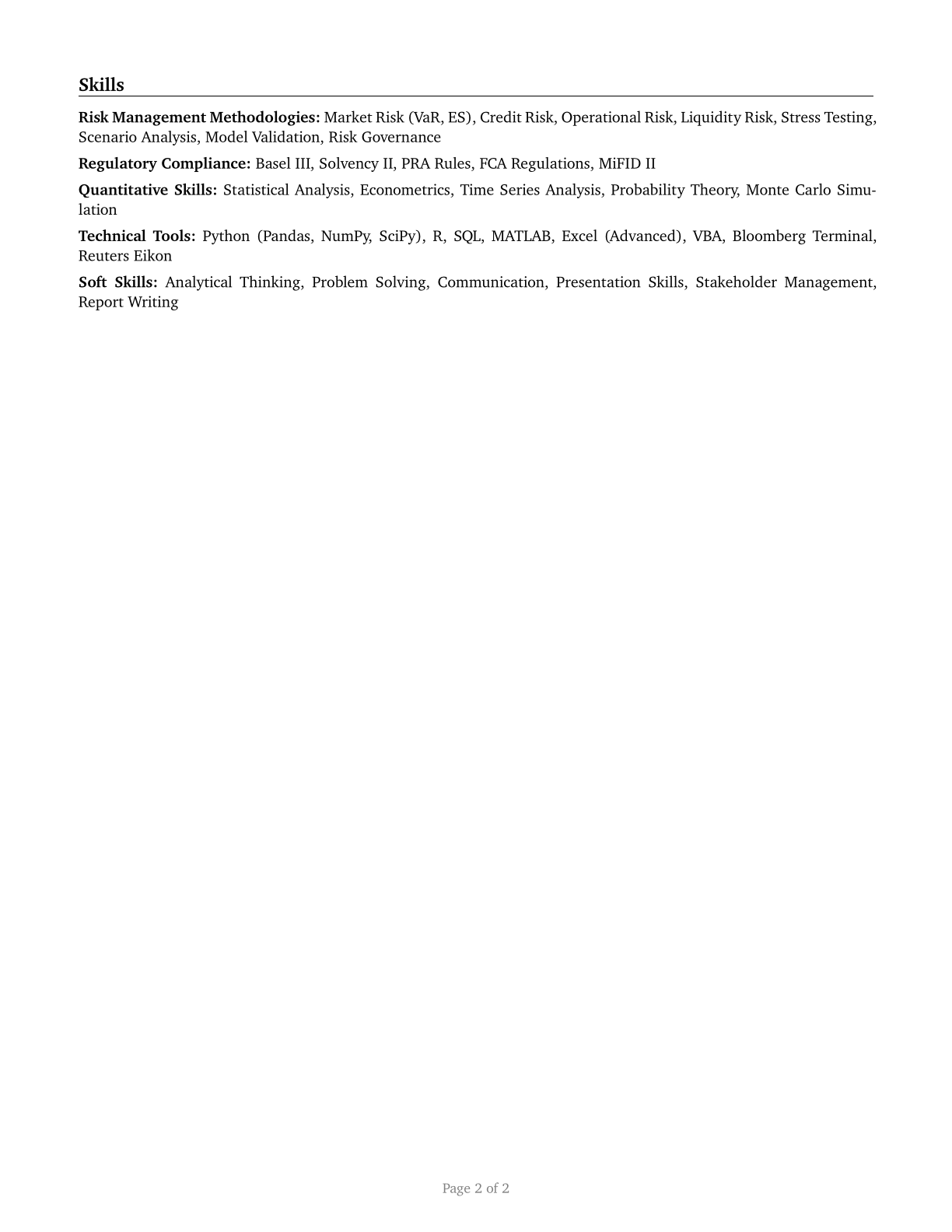 Financial Risk Specialists CV in English — page 2