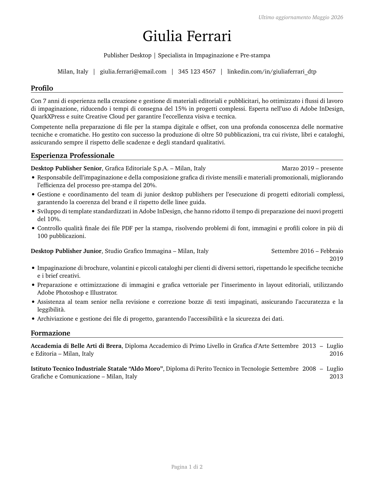Desktop Publishers CV in Italian — page 1
