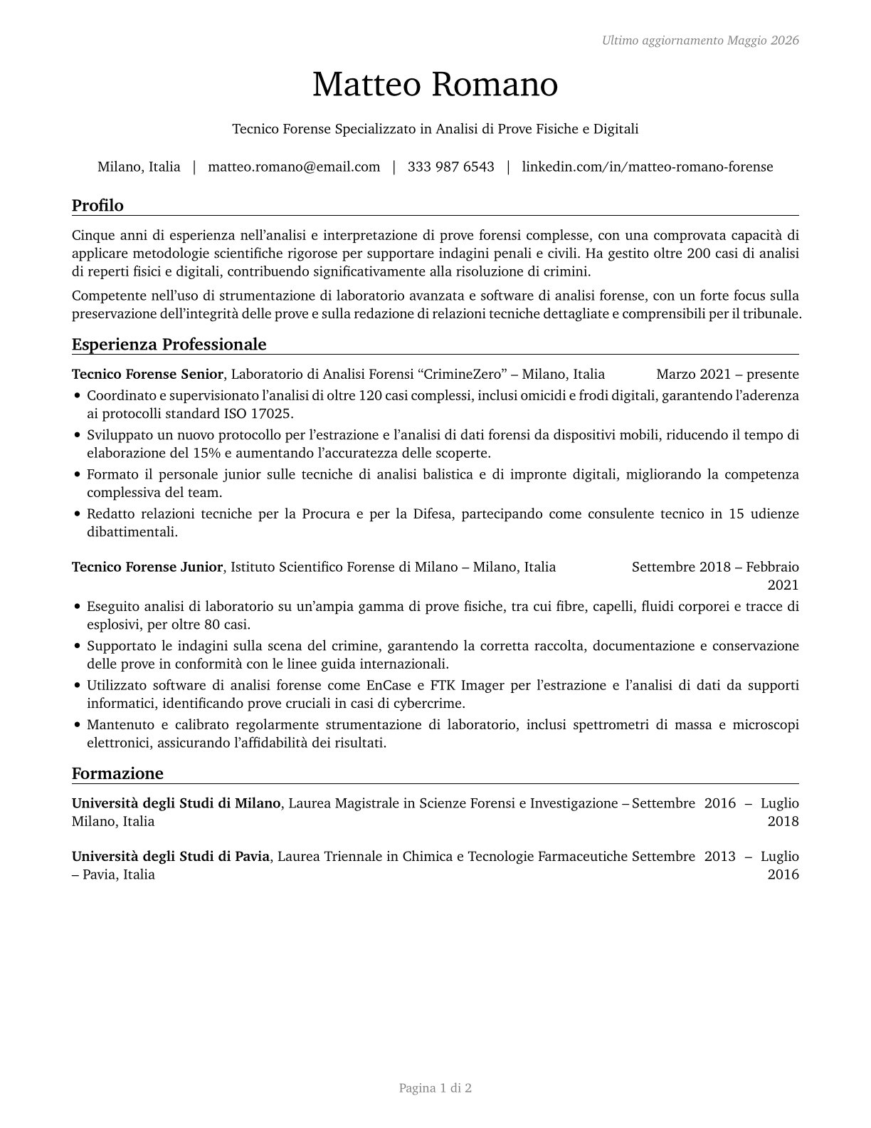 Forensic Science Technicians CV in Italian — page 1
