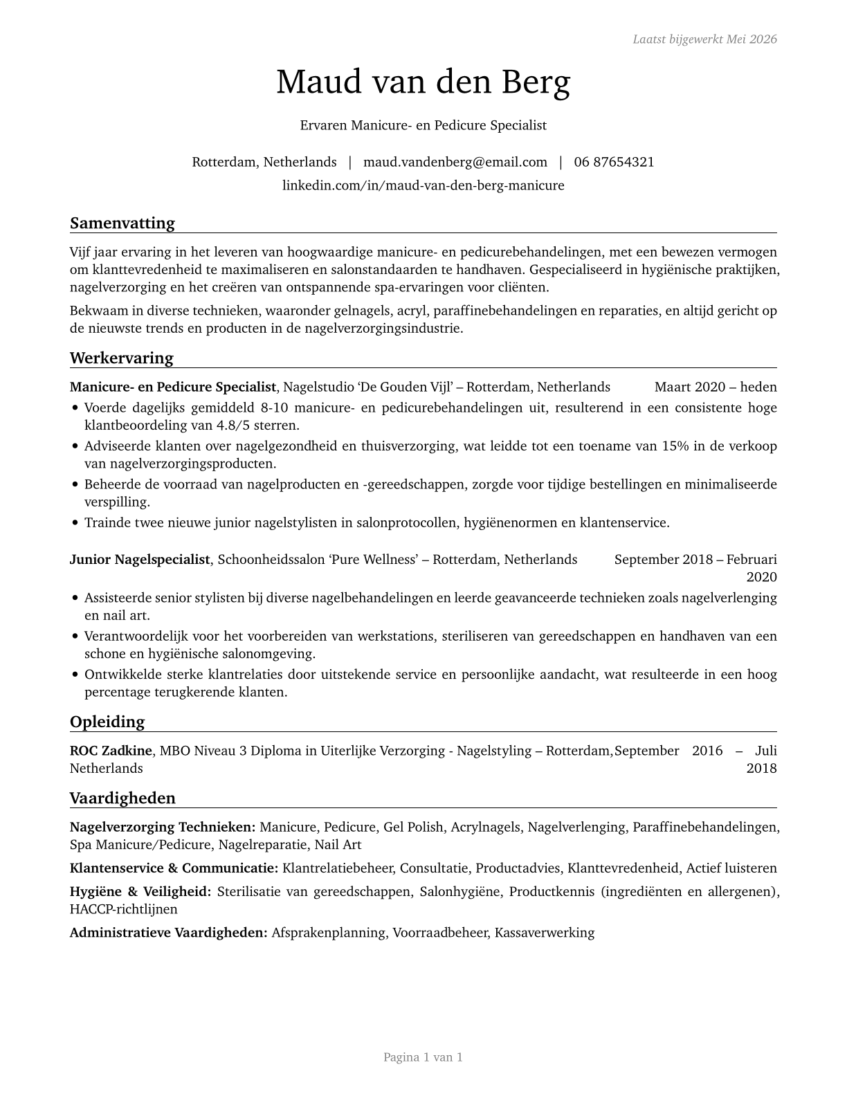Manicurists and Pedicurists CV in Dutch — page 1