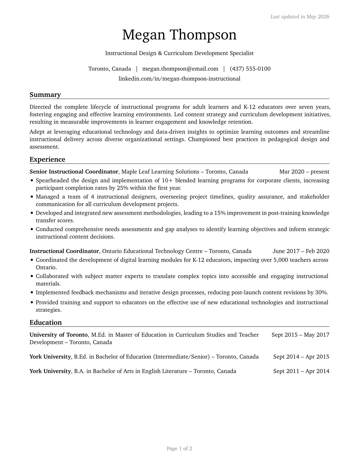 Instructional Coordinators CV in English — page 1