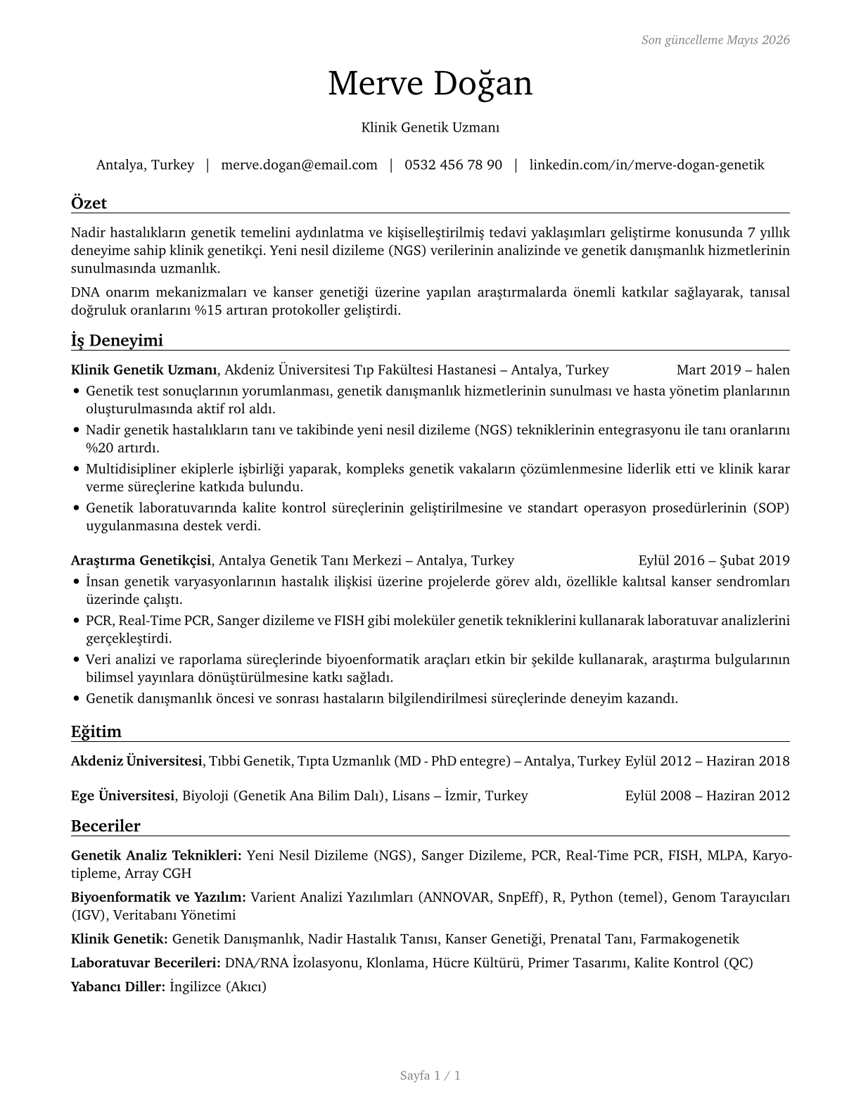 Geneticists CV in Turkish — page 1