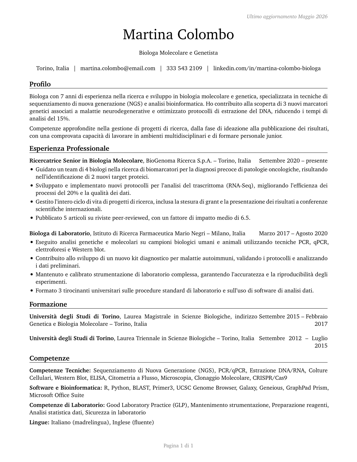 Biologists CV in Italian — page 1