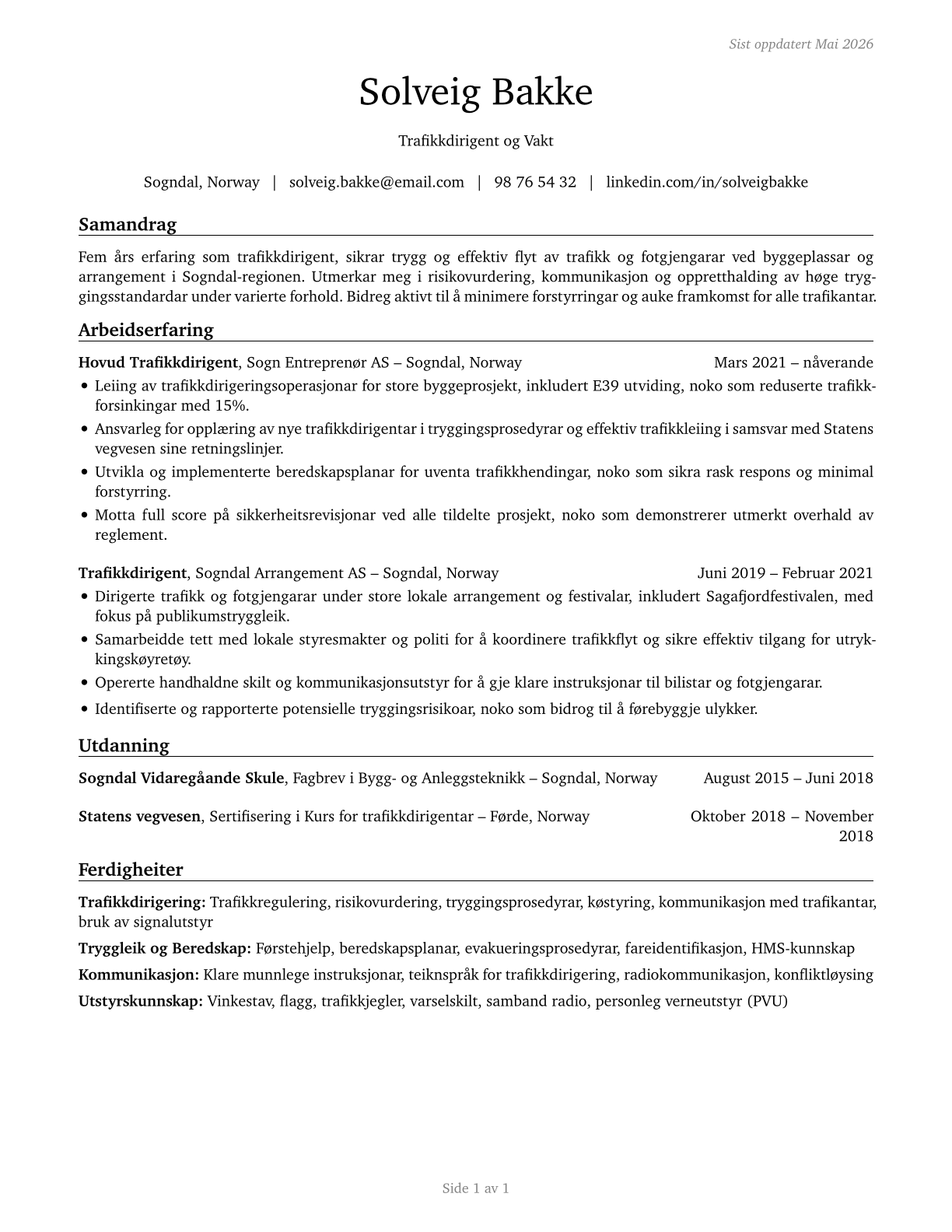 Crossing Guards and Flaggers CV in Norwegian_nynorsk — page 1
