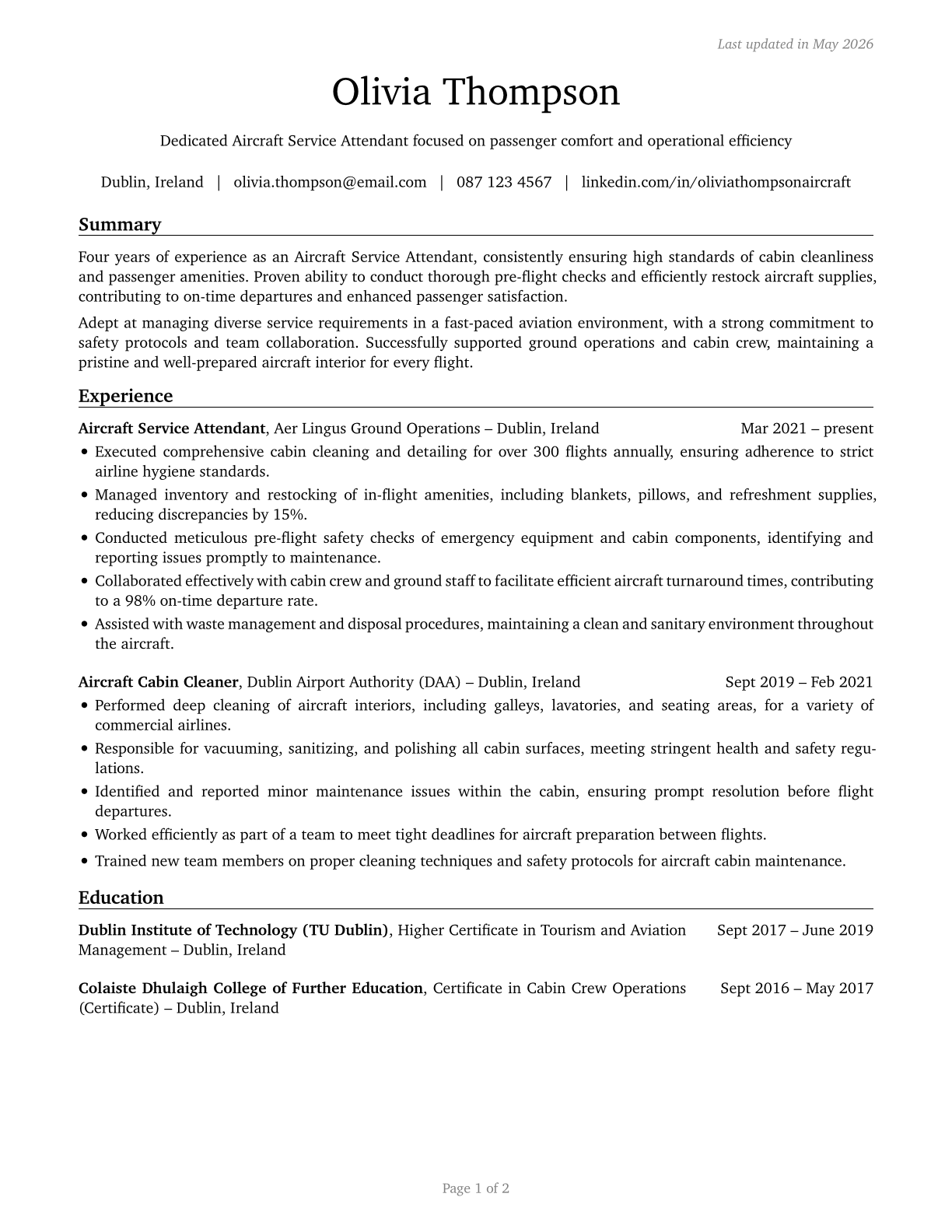 Aircraft Service Attendants CV in English — page 1