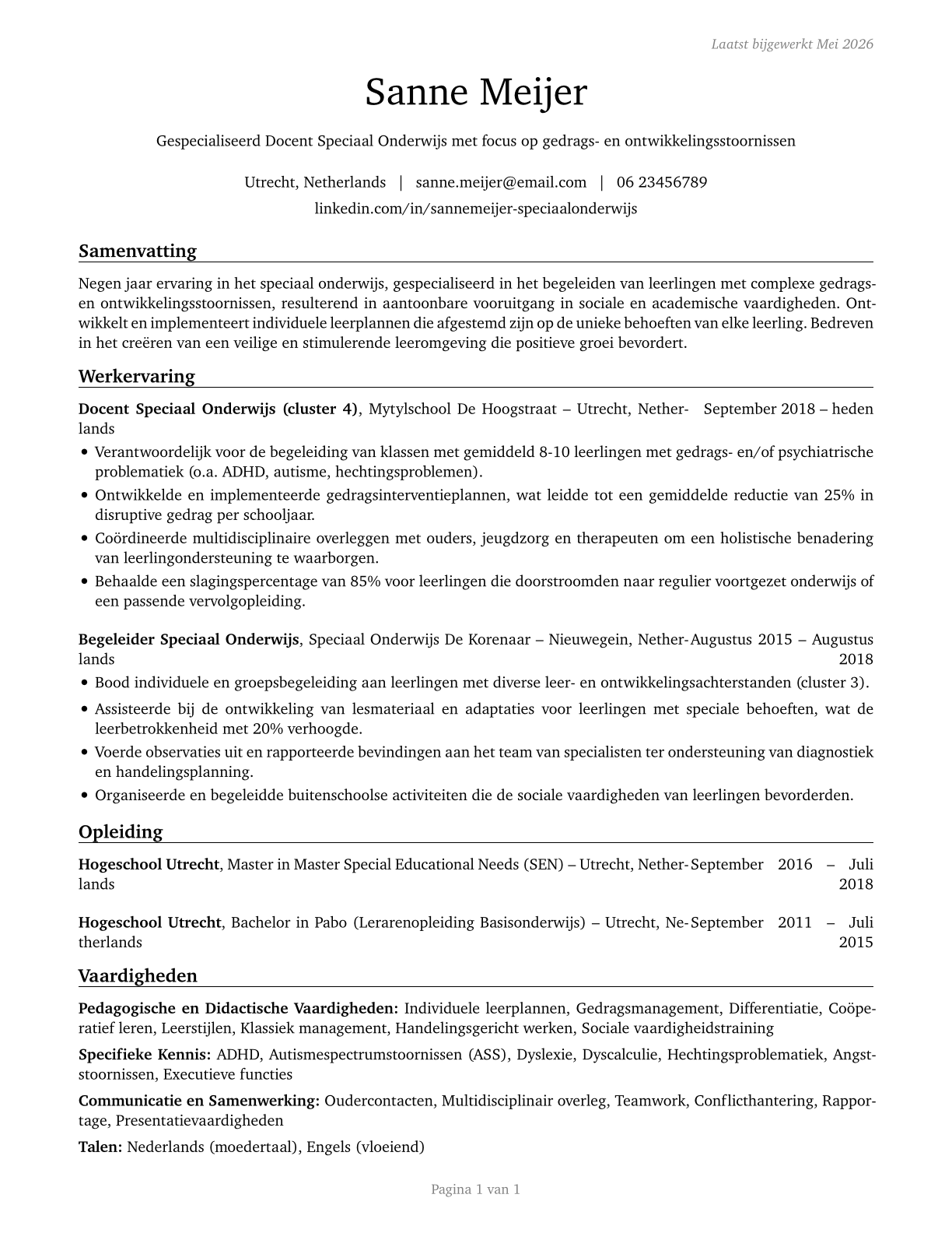 Special Education Teachers, All Other CV in Dutch — page 1