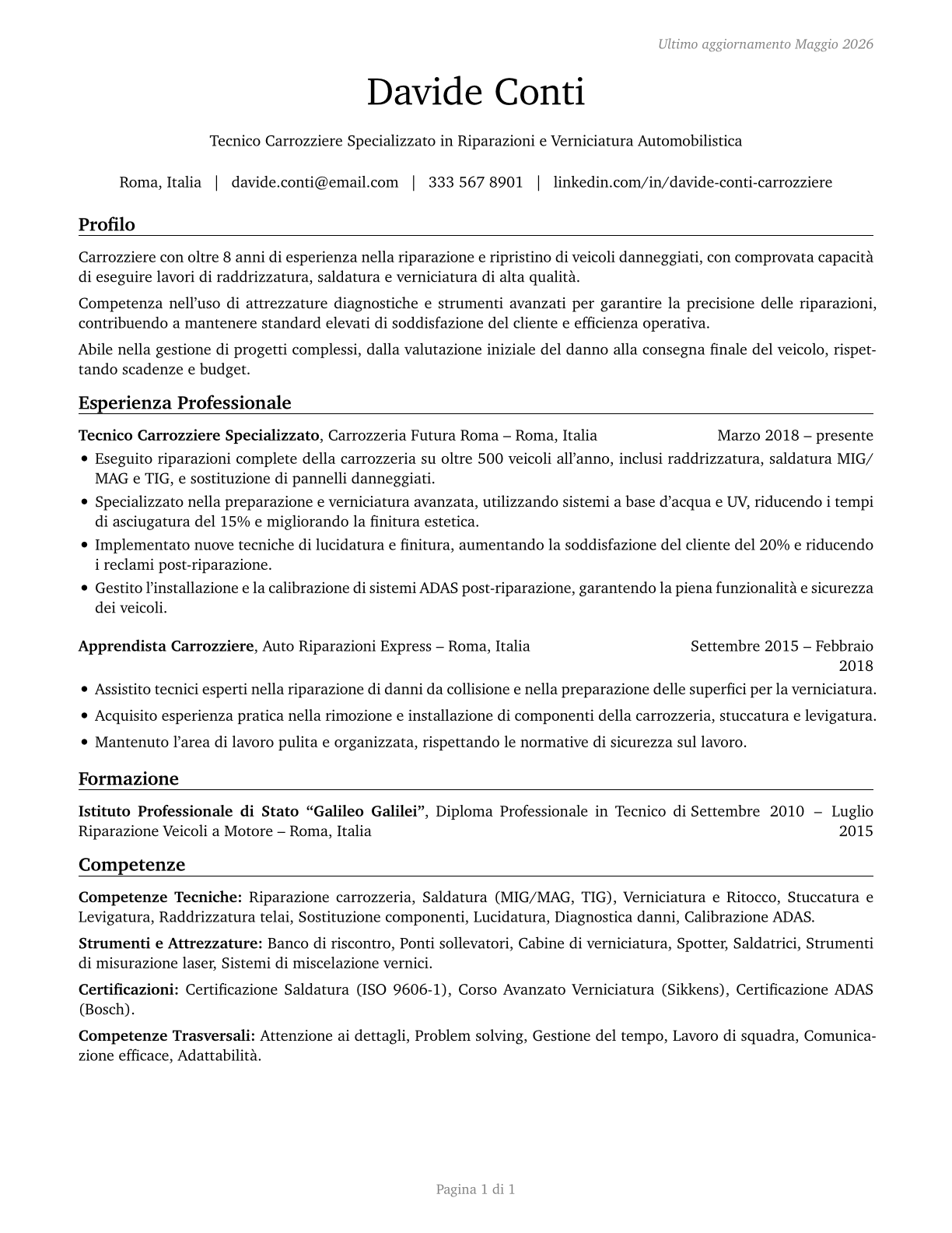 Automotive Body and Related Repairers CV in Italian — page 1