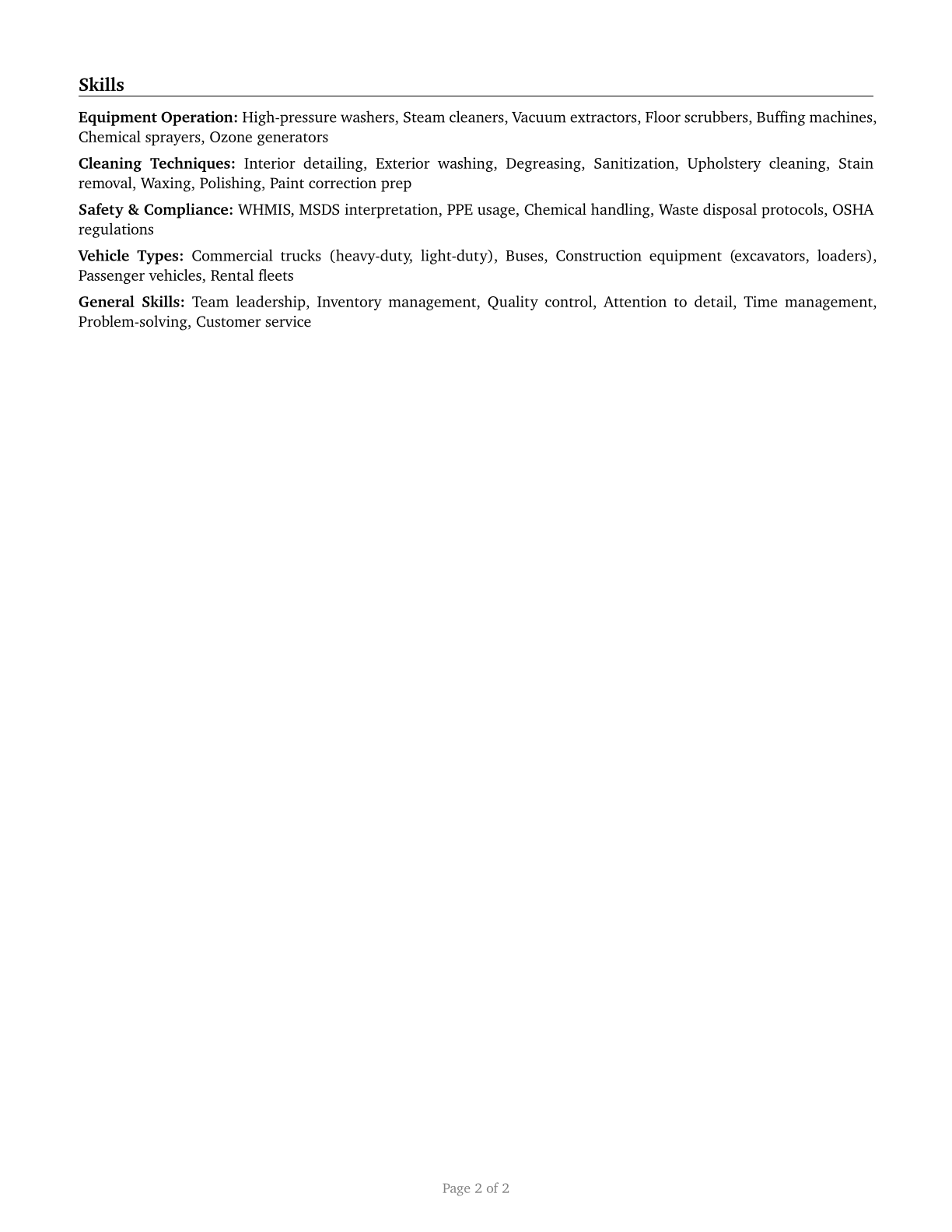 Cleaners of Vehicles and Equipment CV in English — page 2