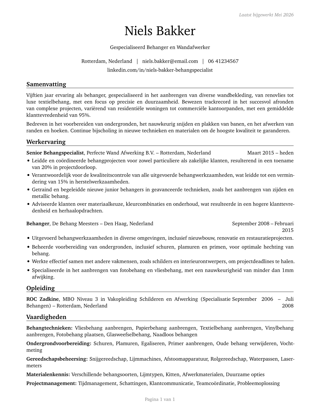 Paperhangers CV in Dutch — page 1
