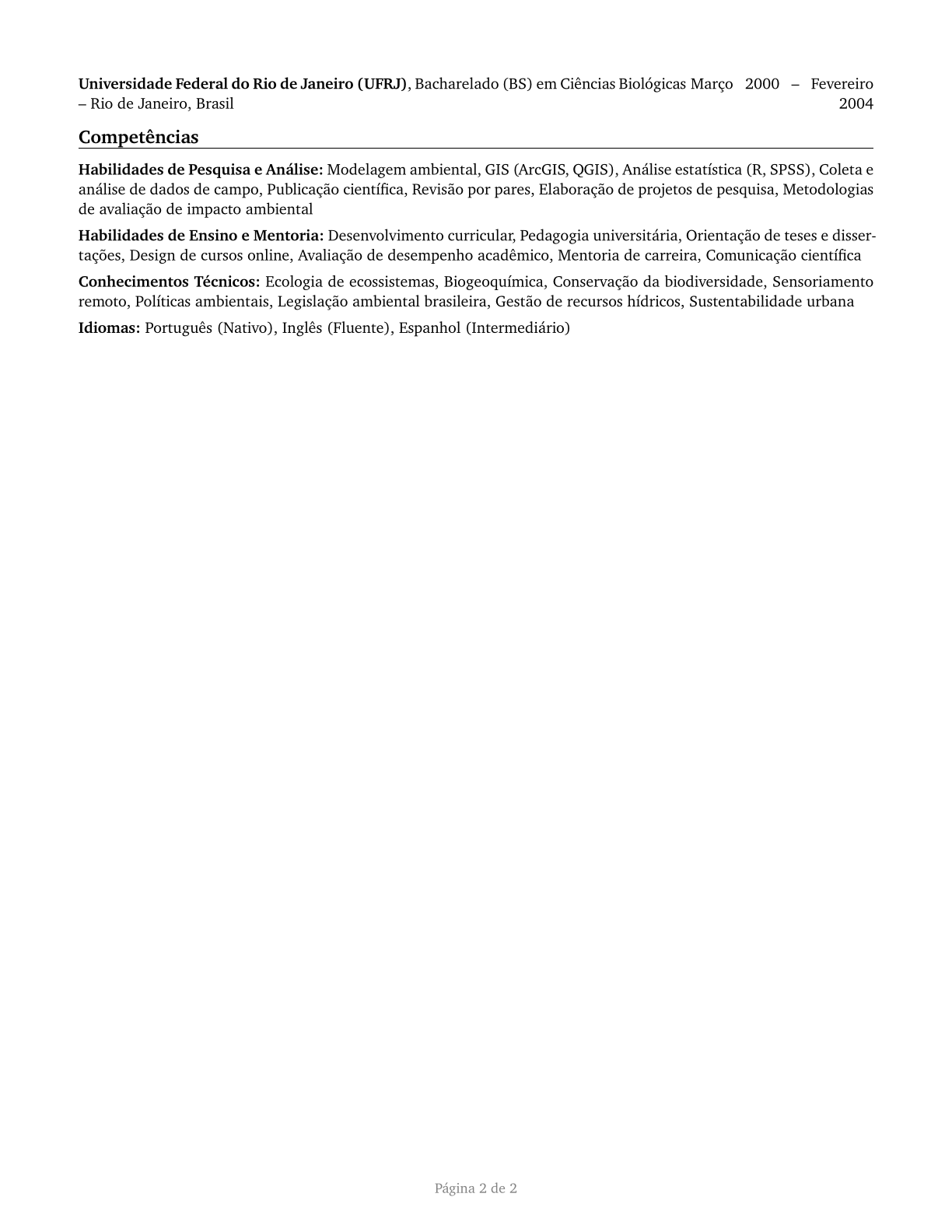 Environmental Science Teachers, Postsecondary CV in Portuguese — page 2