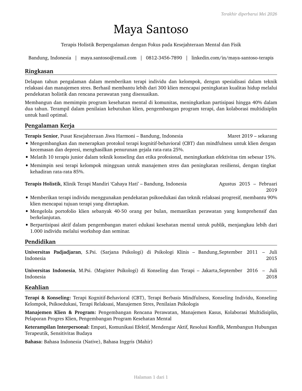 Therapists, All Other CV in Indonesian — page 1