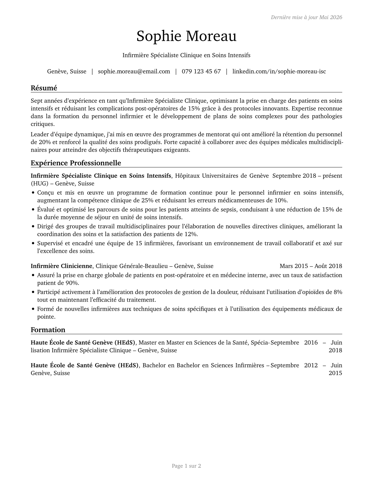Clinical Nurse Specialists CV in French — page 1