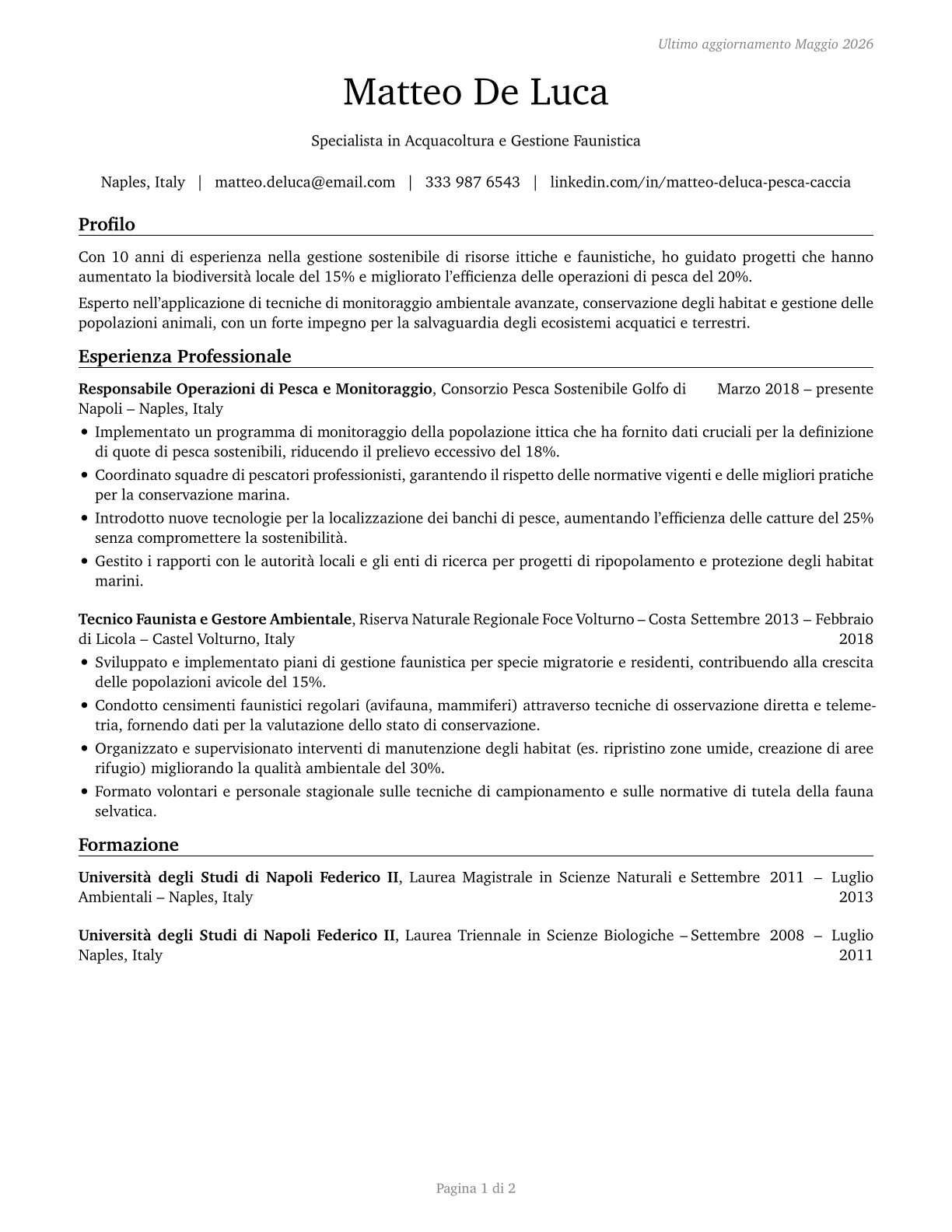 Fishing and Hunting Workers CV in Italian — page 1
