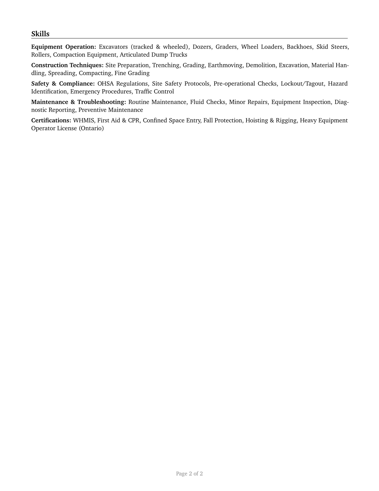 Operating Engineers and Other Construction Equipment Operators CV in English — page 2