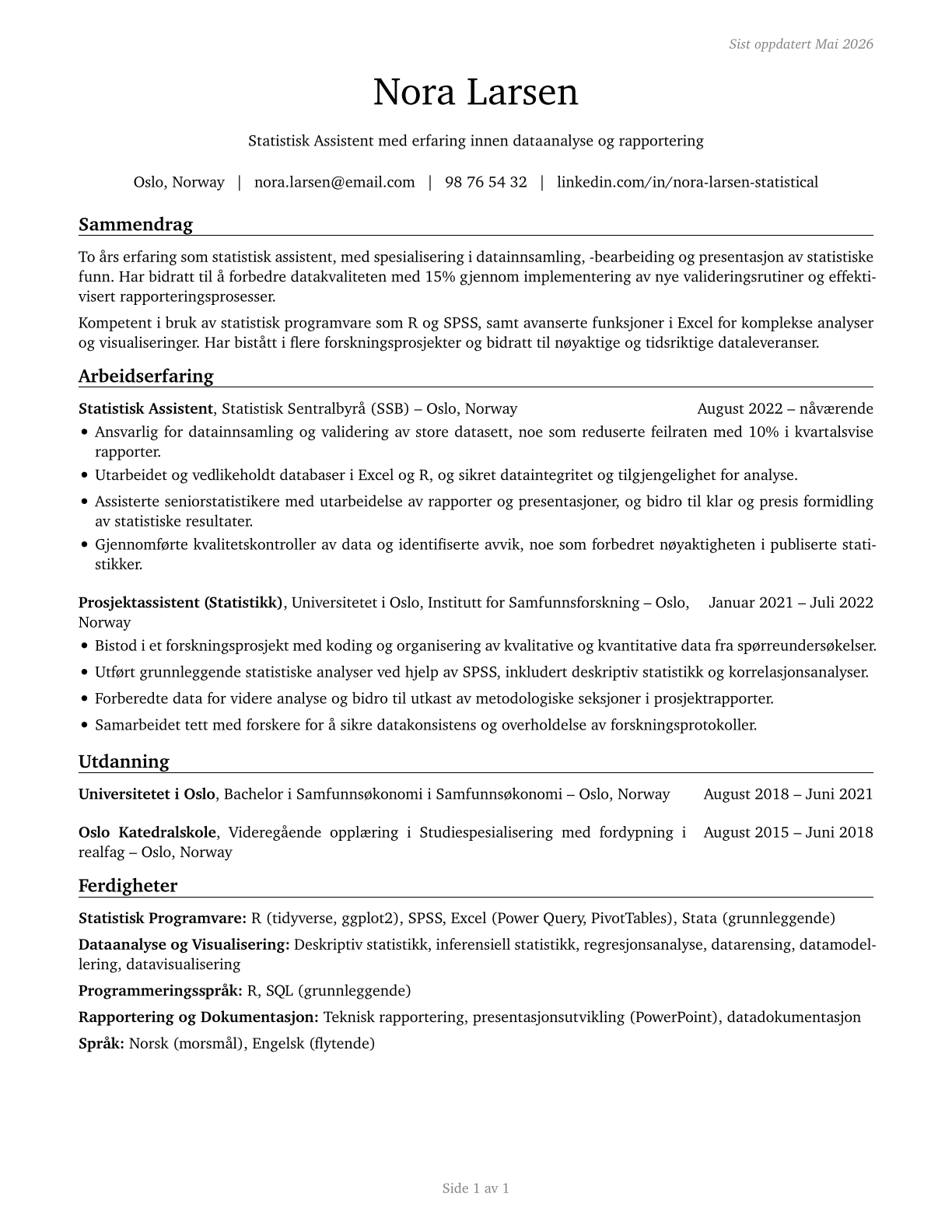 Statistical Assistants CV in Norwegian_bokmal — page 1