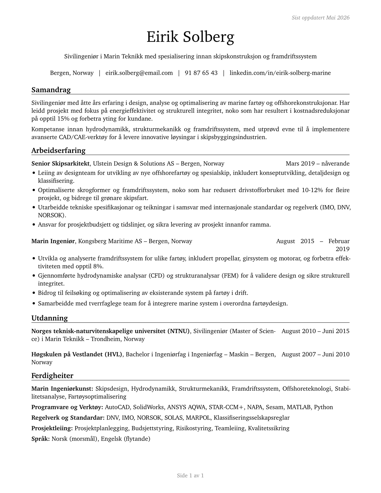 Marine Engineers and Naval Architects CV in Norwegian_nynorsk — page 1