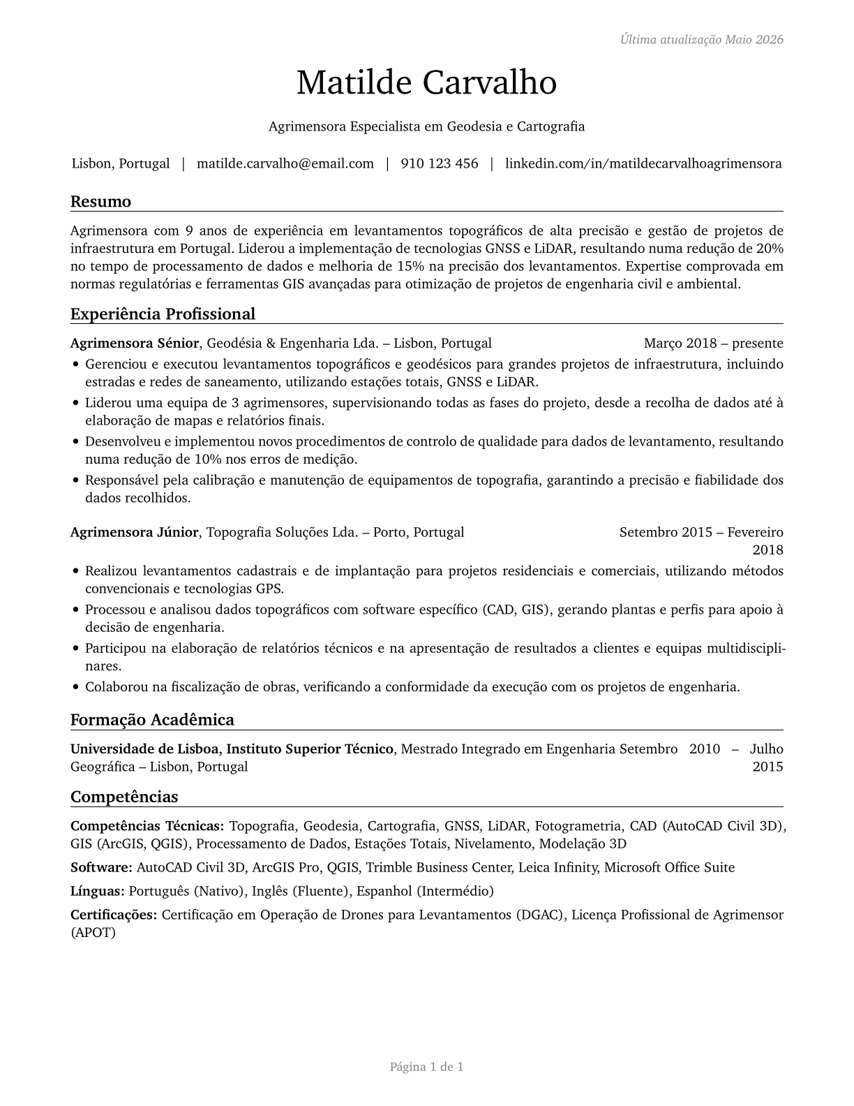 Surveyors CV in Portuguese — page 1