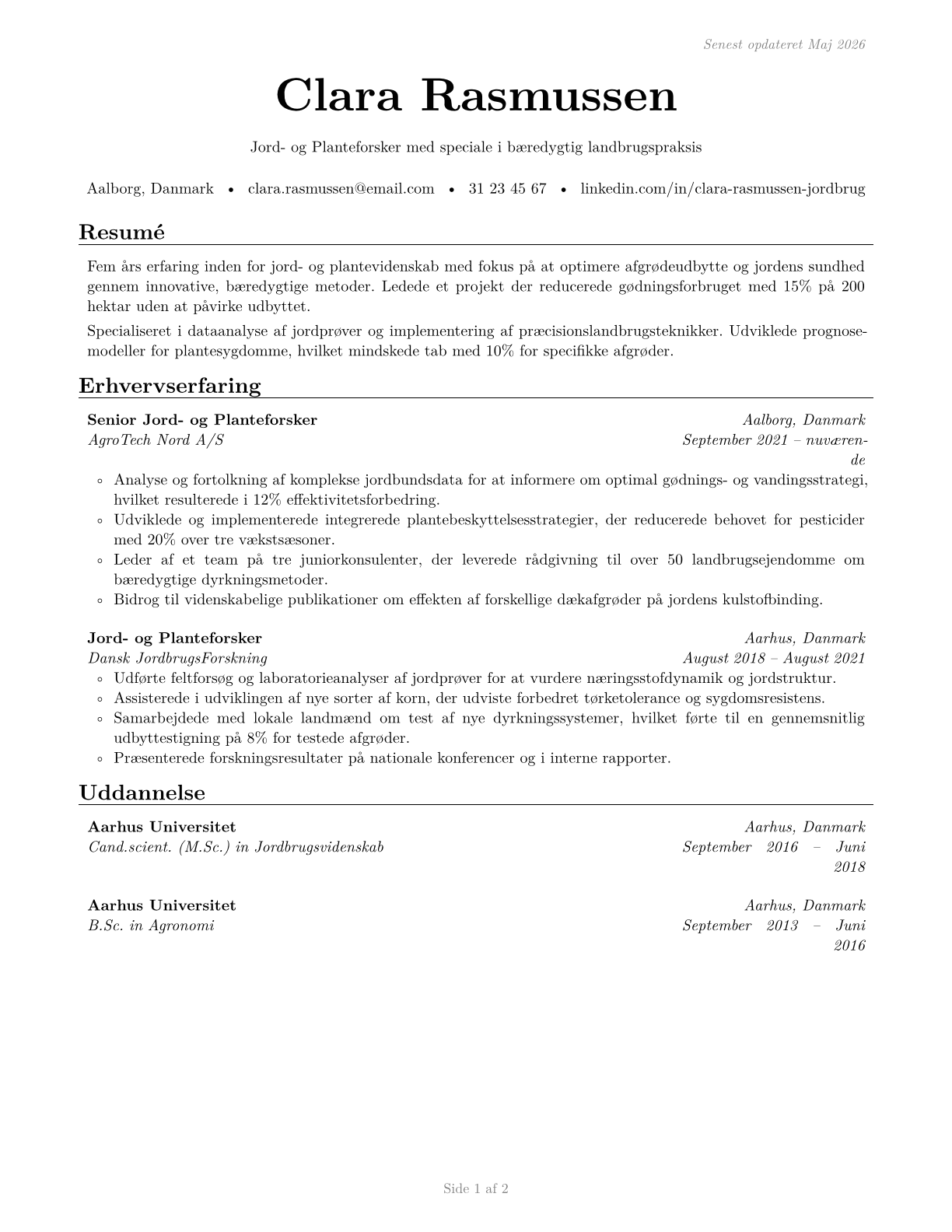 Soil and Plant Scientists CV in Danish — page 1