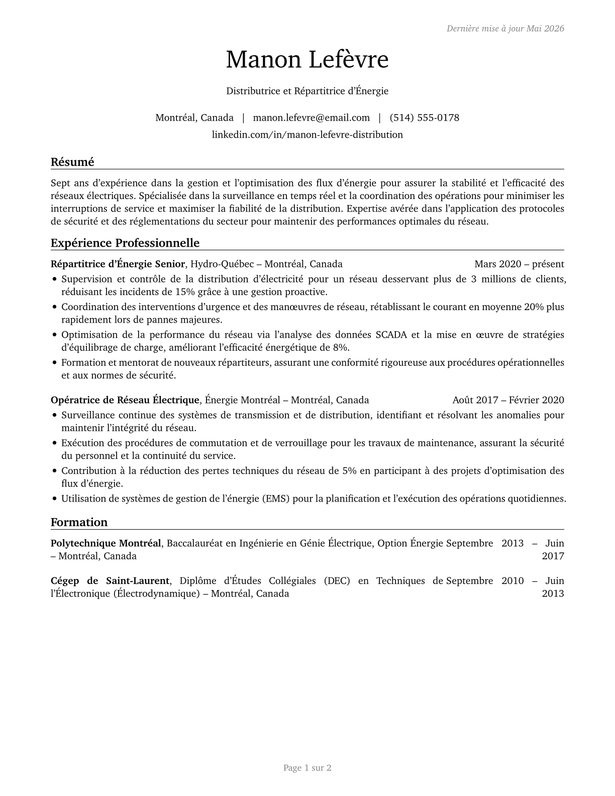 Power Distributors and Dispatchers CV in French — page 1