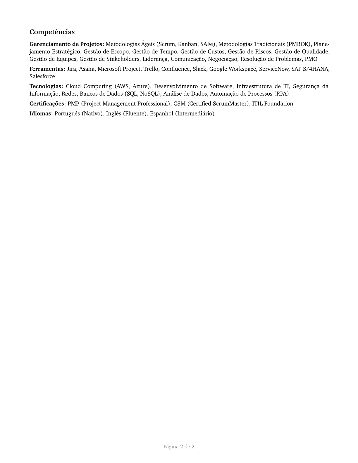 Information Technology Project Managers CV in Portuguese — page 2