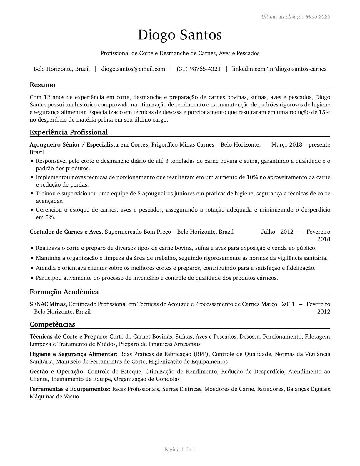 Meat, Poultry, and Fish Cutters and Trimmers CV in Portuguese — page 1