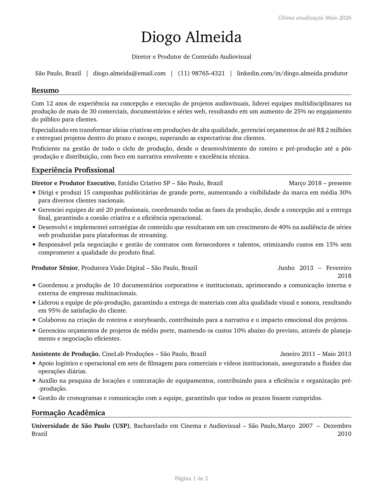 Producers and Directors CV in Portuguese — page 1