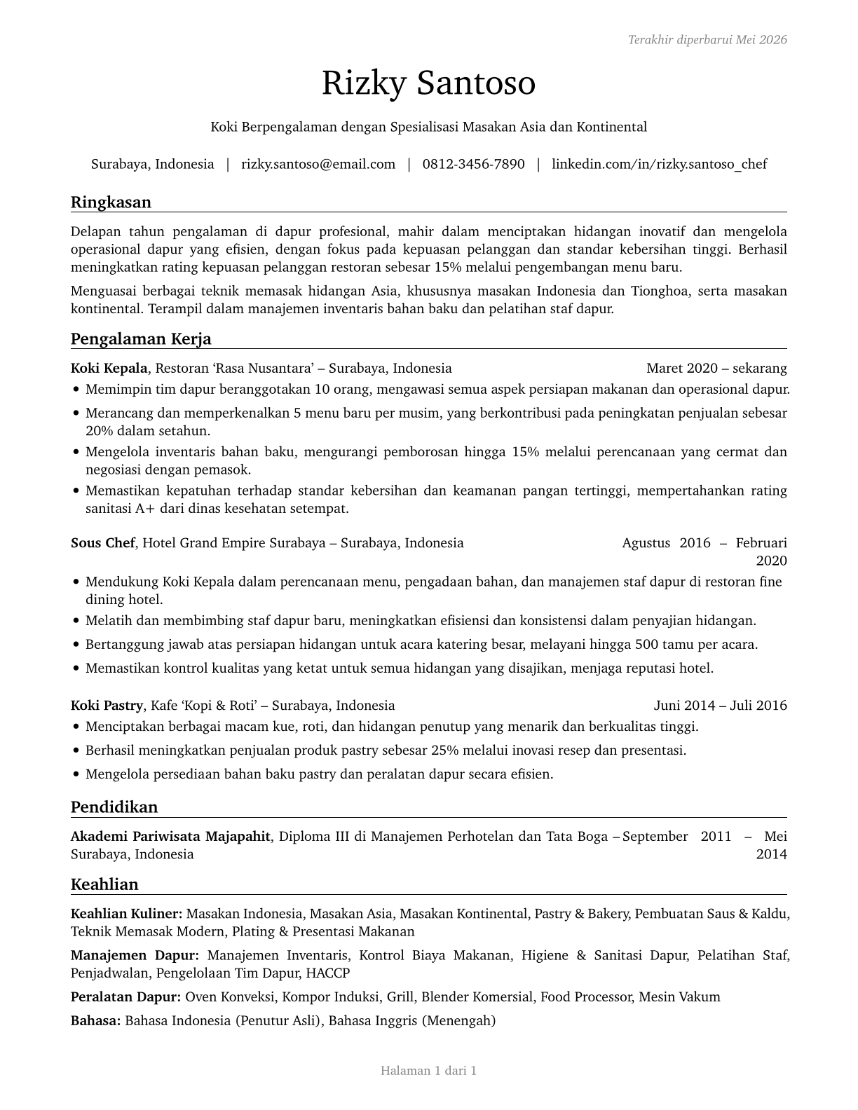 Cooks, All Other CV in Indonesian — page 1