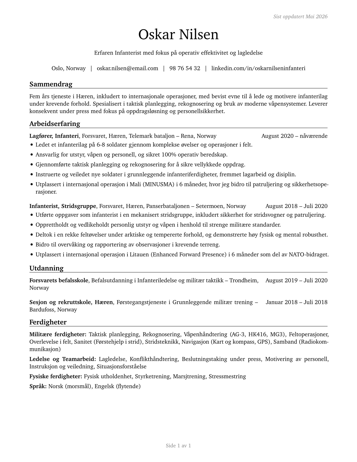 Infantry CV in Norwegian_bokmal — page 1