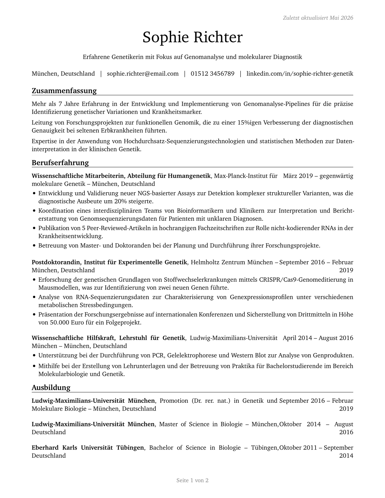 Geneticists CV in German — page 1