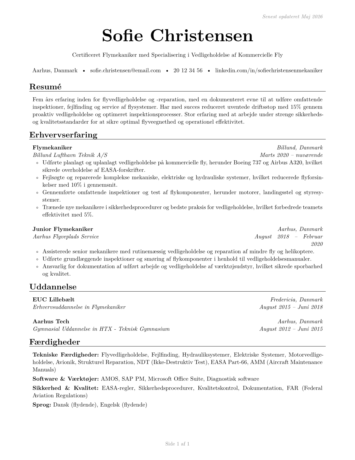 Aircraft Mechanics and Service Technicians CV in Danish — page 1