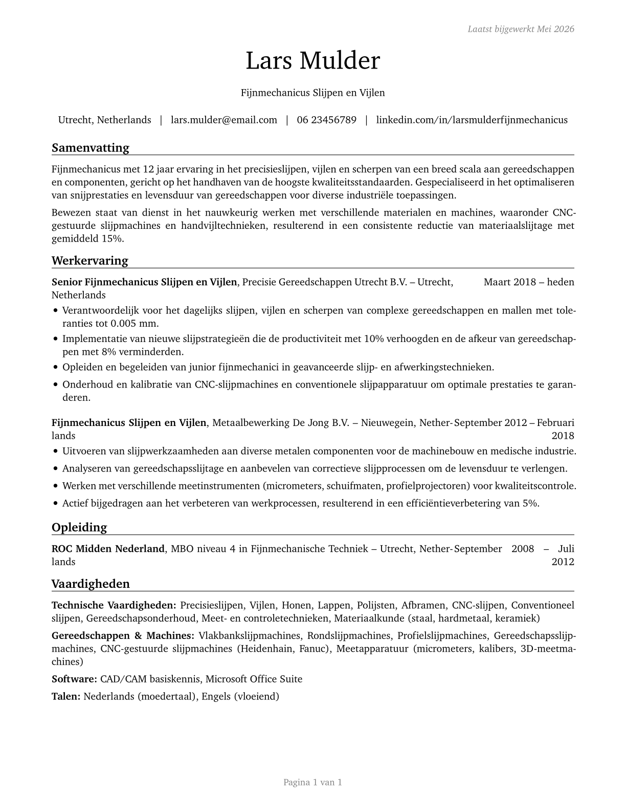 Tool Grinders, Filers, and Sharpeners CV in Dutch — page 1