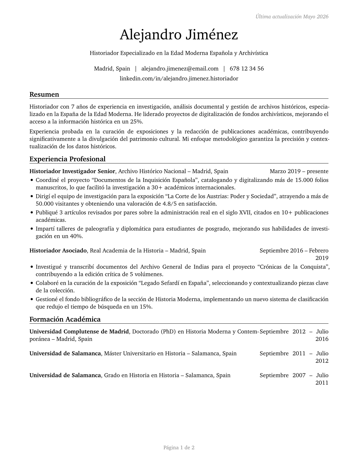 Historians CV in Spanish — page 1