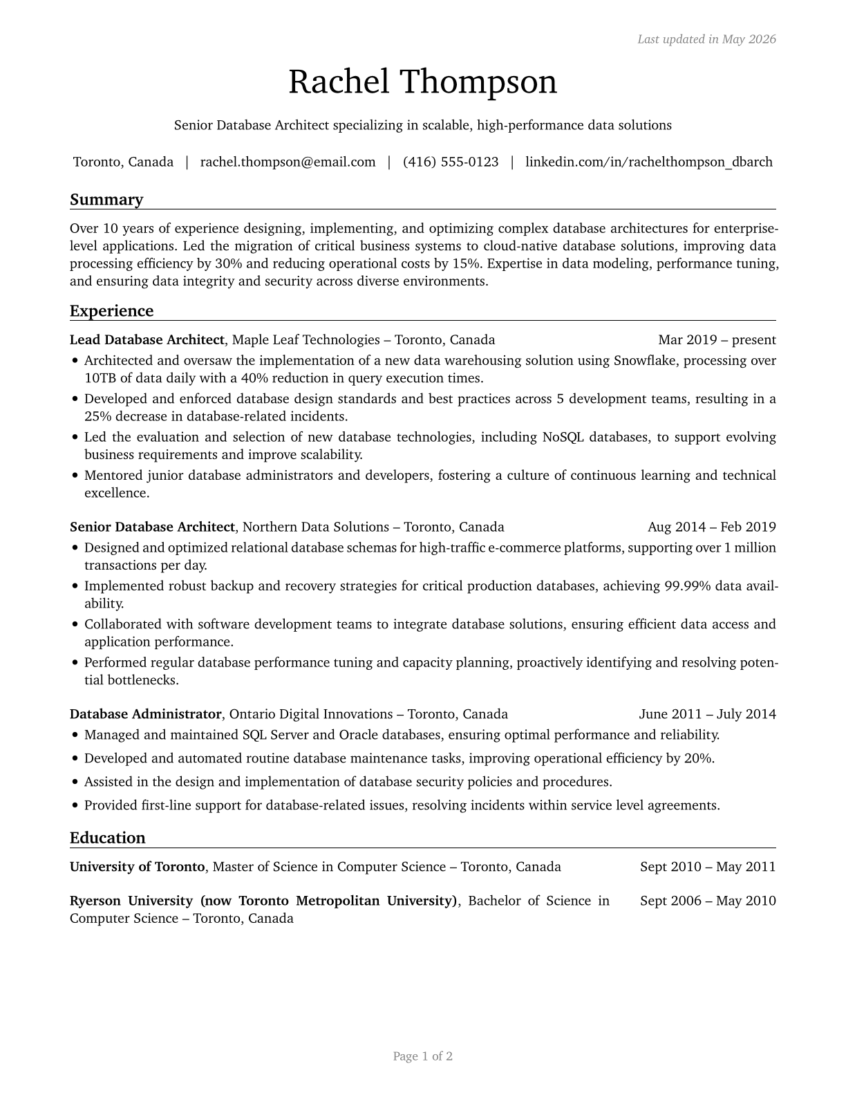 Database Architects CV in English — page 1