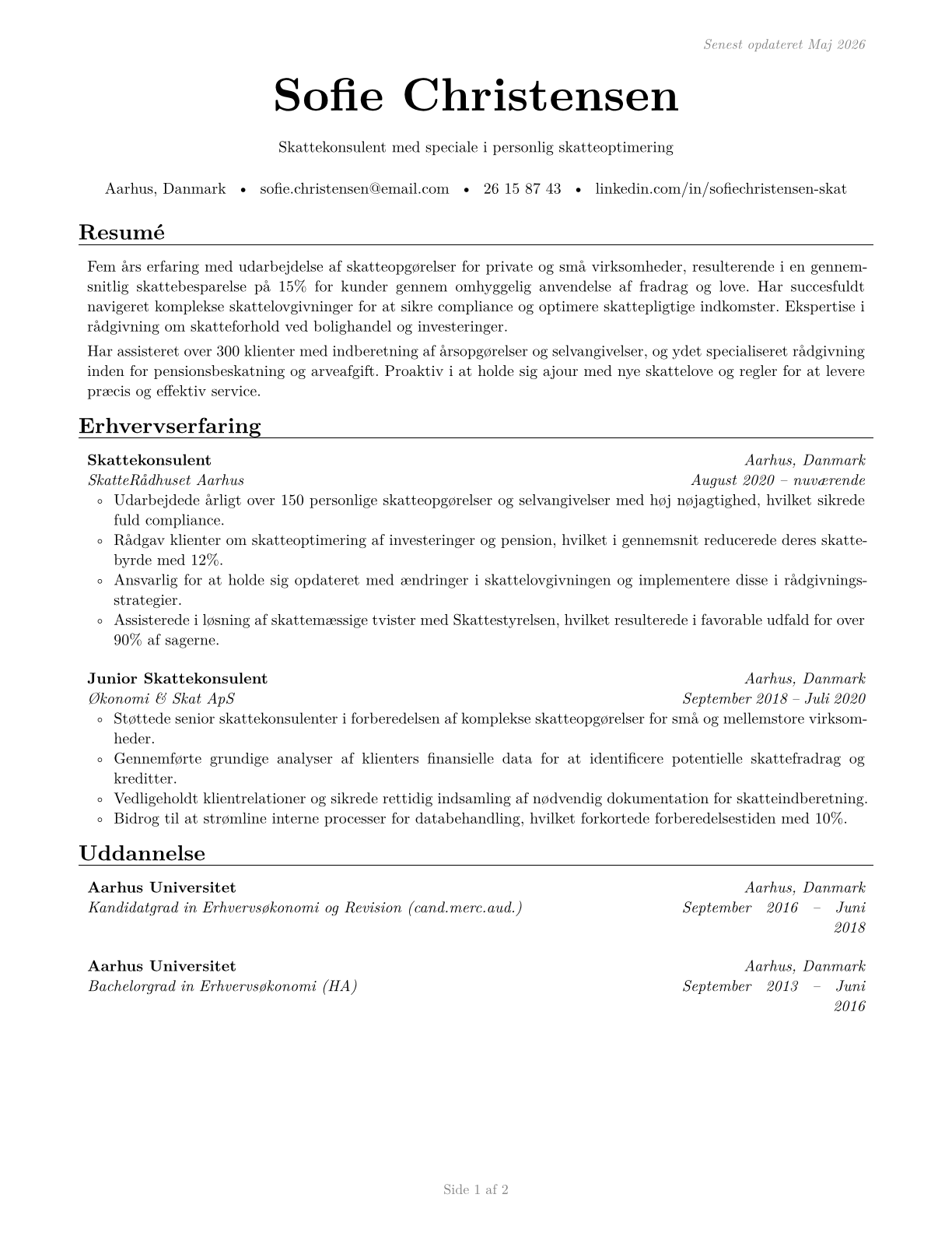 Tax Preparers CV in Danish — page 1