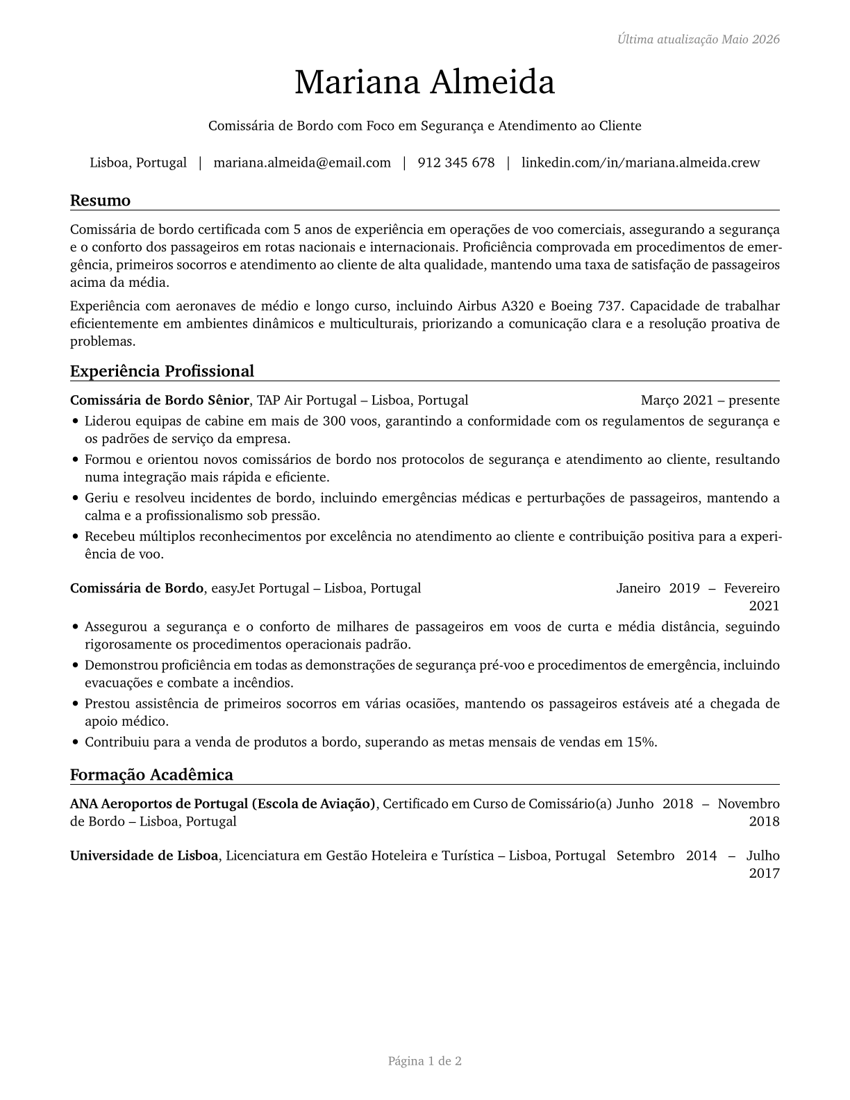 Air Crew Members CV in Portuguese — page 1