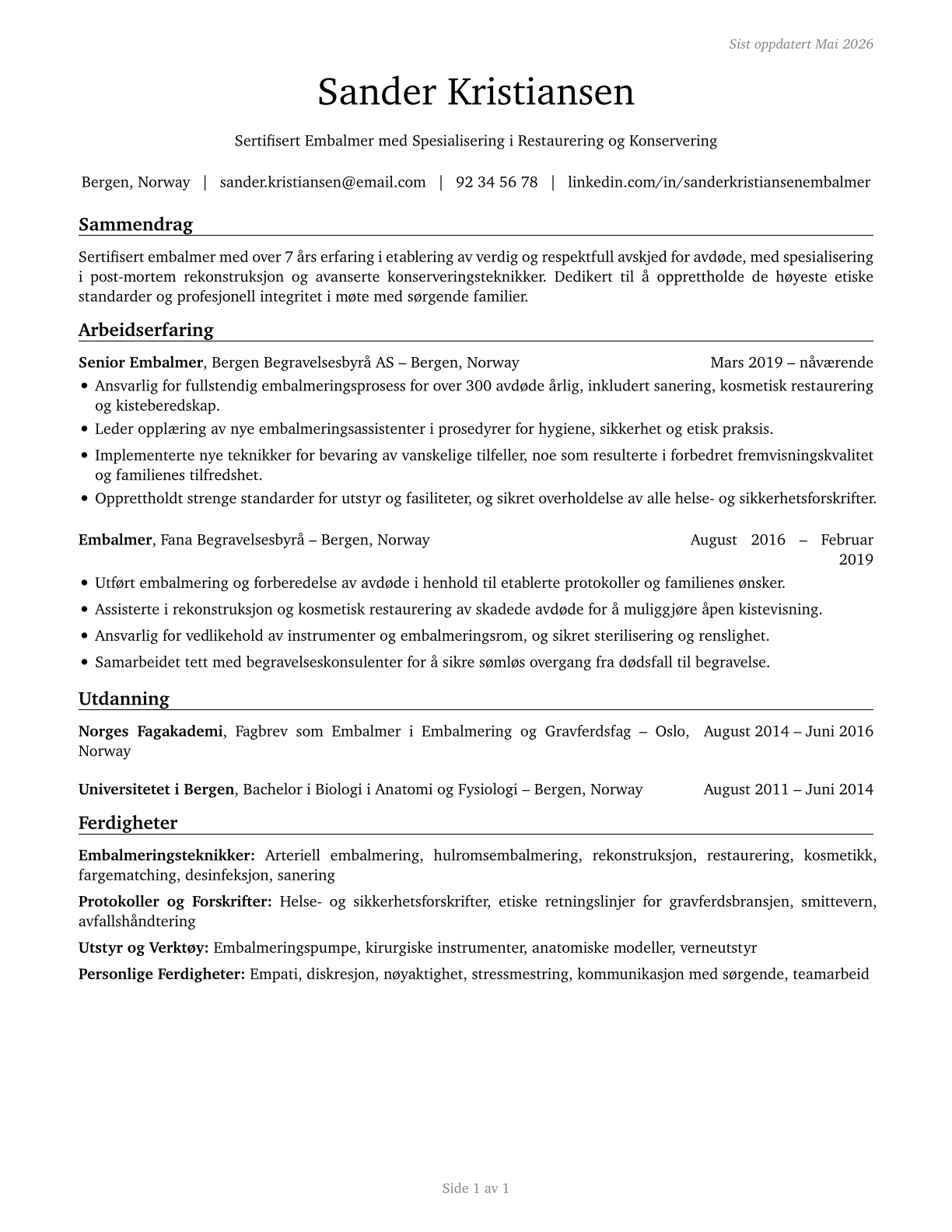 Embalmers CV in Norwegian_bokmal — page 1