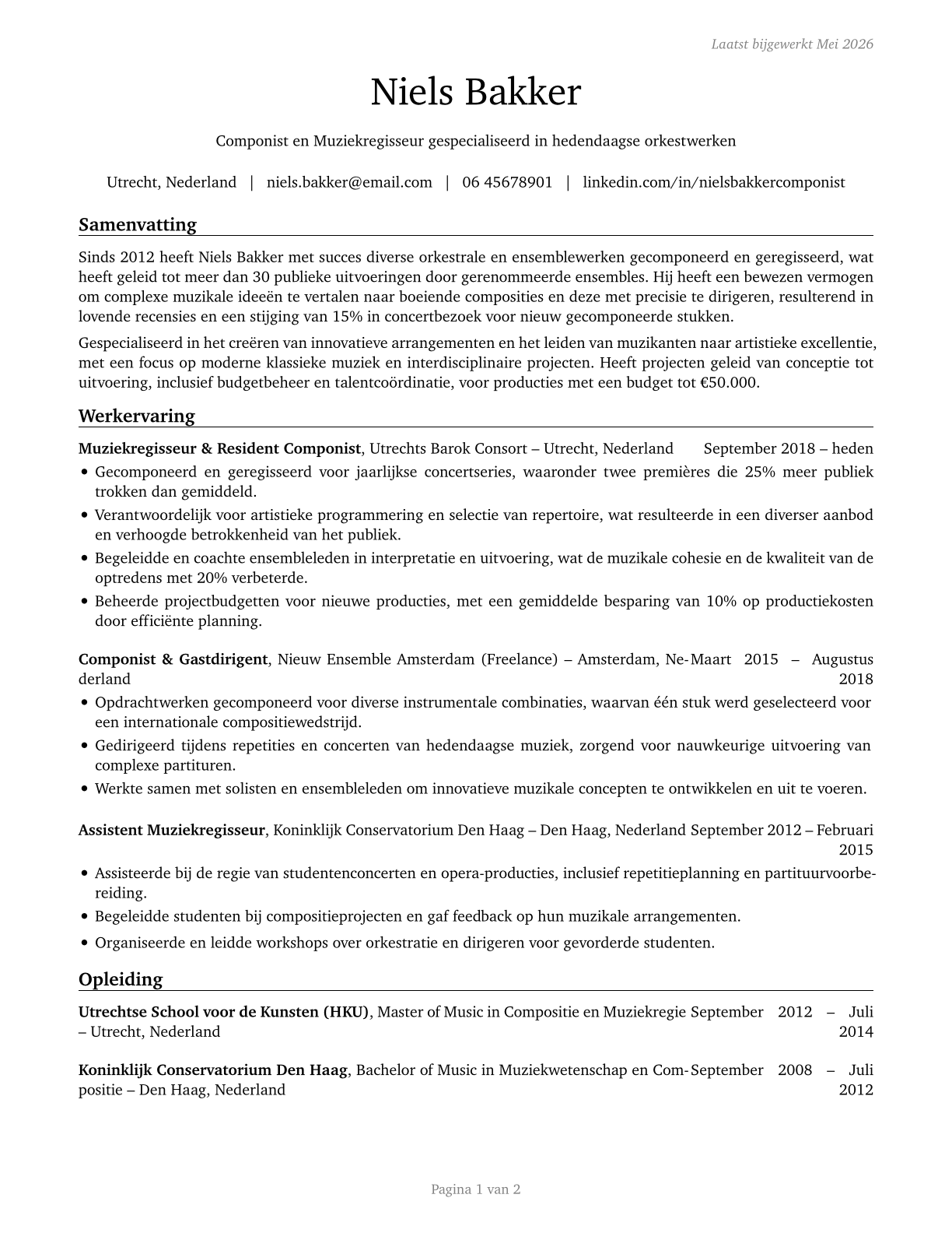 Music Directors and Composers CV in Dutch — page 1