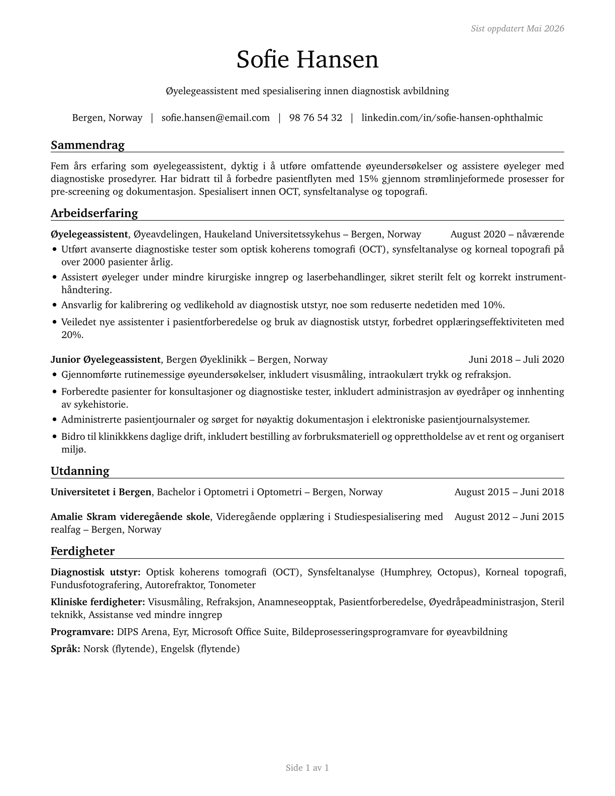 Ophthalmic Medical Technicians CV in Norwegian_bokmal — page 1