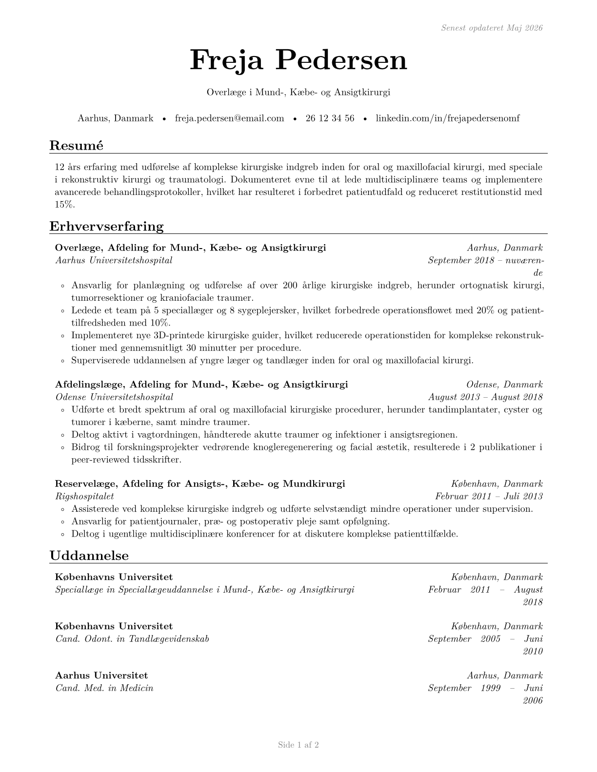 Oral and Maxillofacial Surgeons CV in Danish — page 1