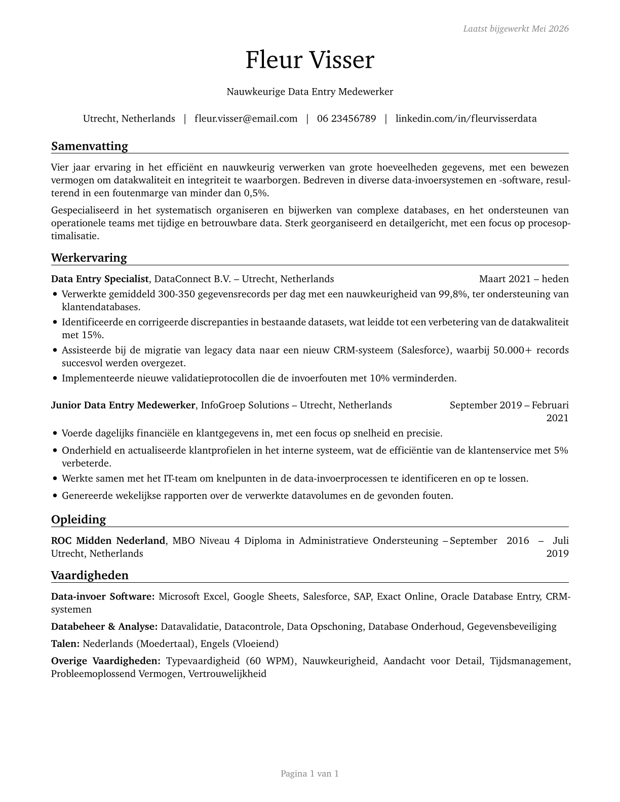 Data Entry Keyers CV in Dutch — page 1