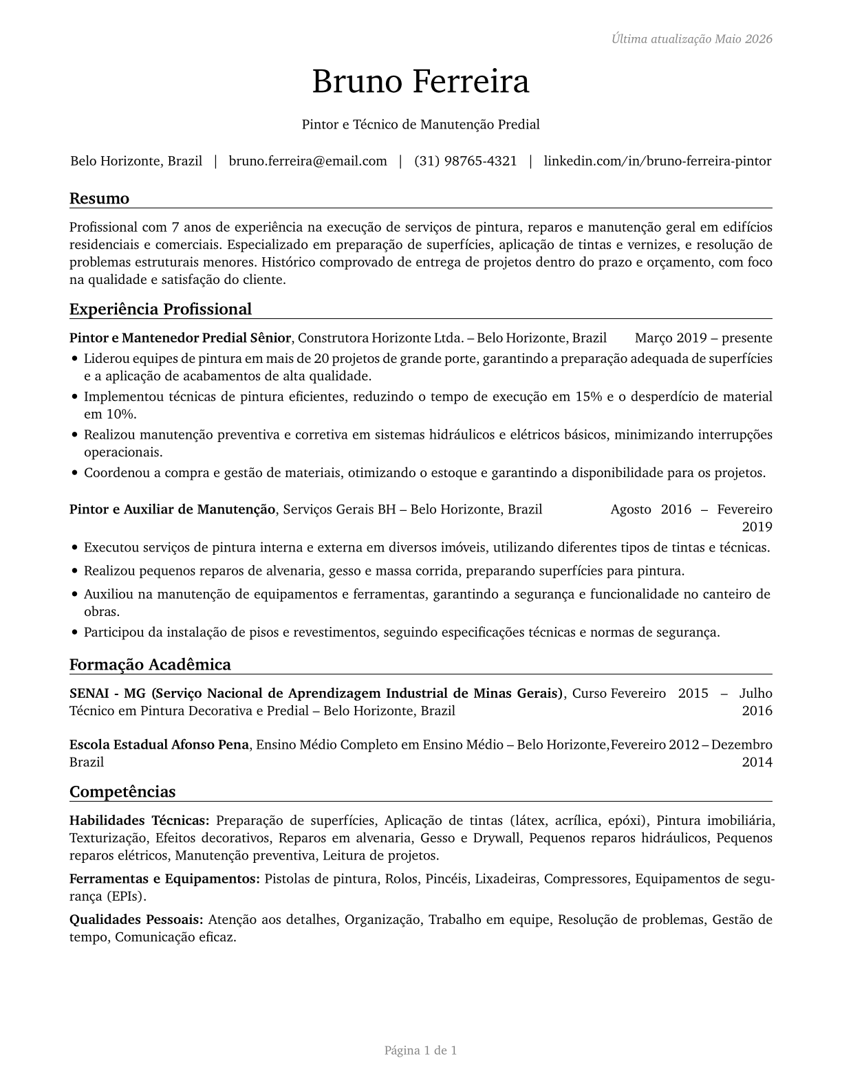 Painters, Construction and Maintenance CV in Portuguese — page 1