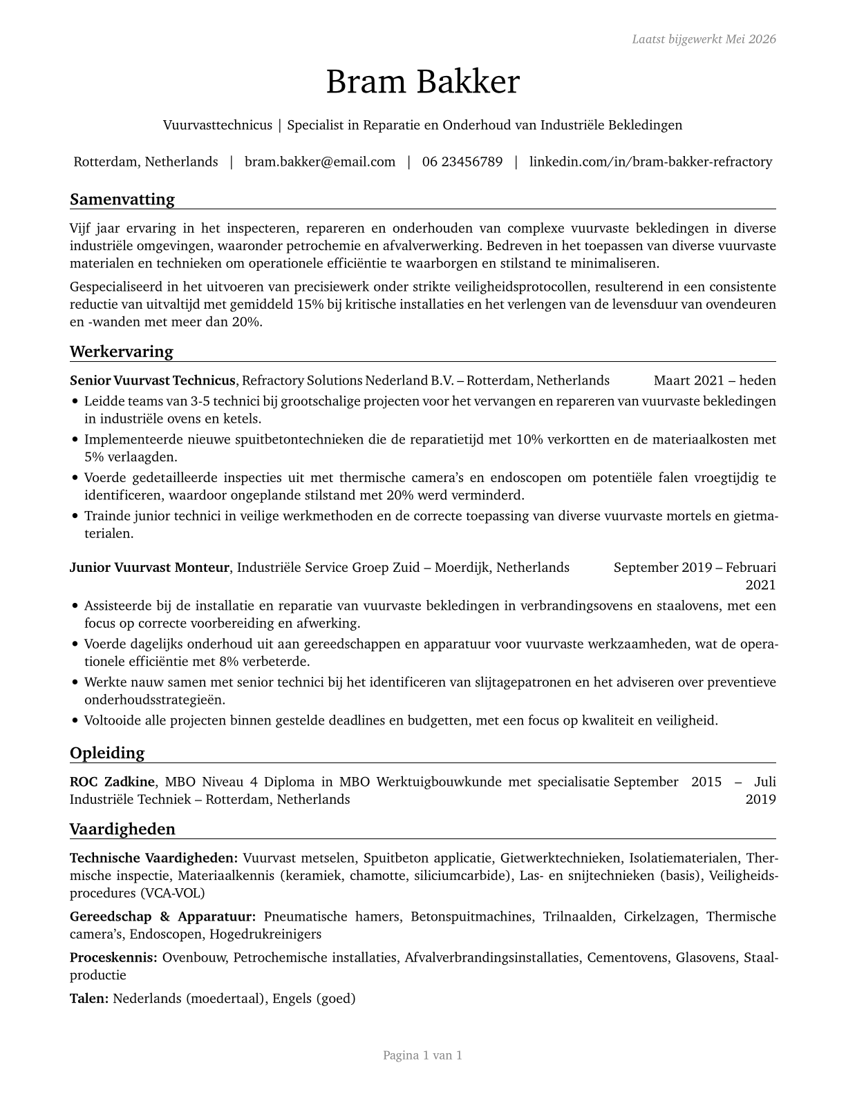 Refractory Materials Repairers, Except Brickmasons CV in Dutch — page 1