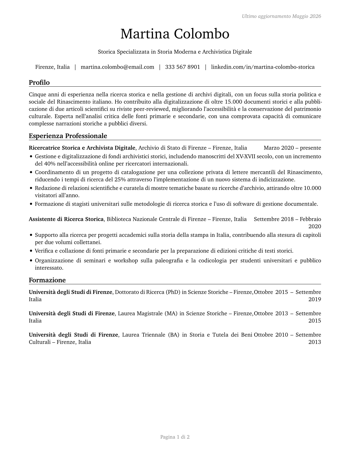 Historians CV in Italian — page 1